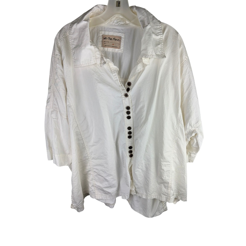 Free People We The Free White Pima Cotton Oversized Button Down Shirt